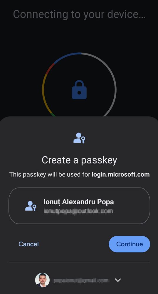 microsoft account android phone create passkey