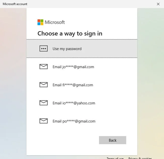 microsoft account choose a way to sign in
