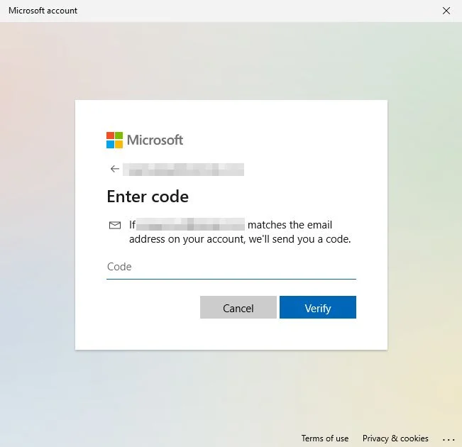 microsoft account enter code