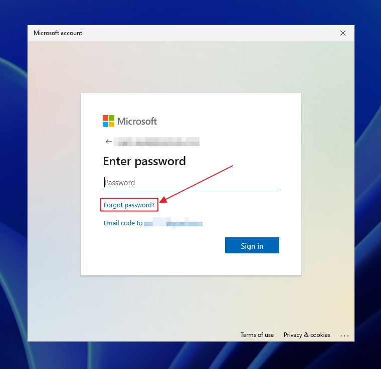 microsoft account forgot password