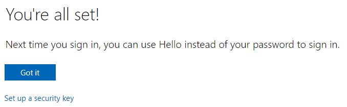 microsoft account hello sign in enabled on web
