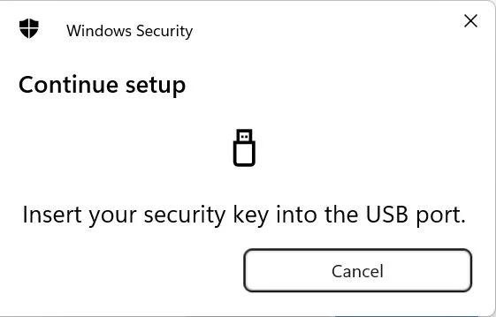 microsoft account insert your security key into usb port