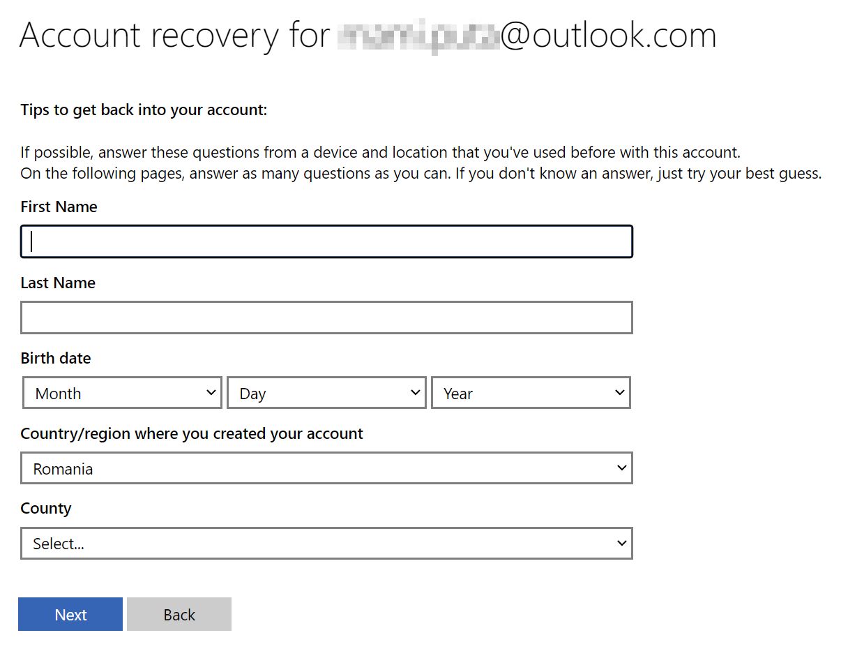 recupero dell'account microsoft per