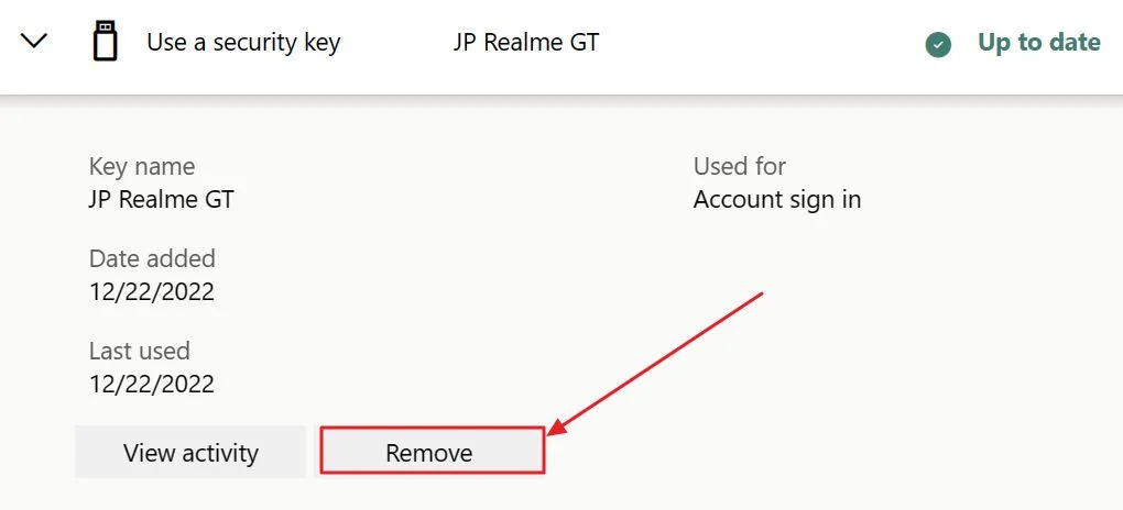 microsoft account remove security key
