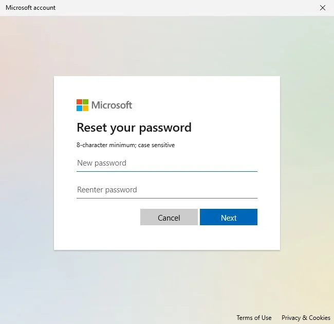 microsoft account reset your password