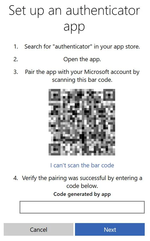 microsoft account set authenticator app qr code