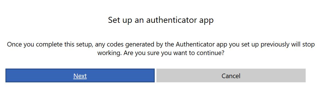 microsoft account set authenticator app warning