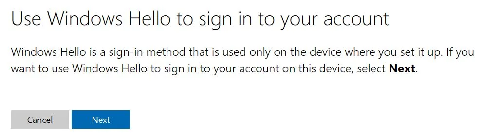microsoft account use windows hello to sign in