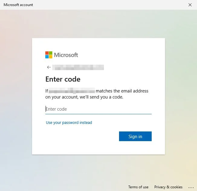 microsoft enter one time login code