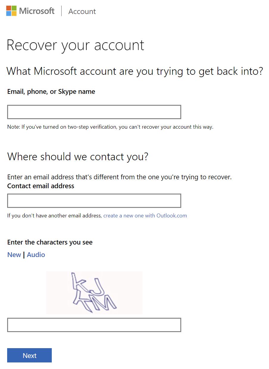 microsoft recover your account on the web