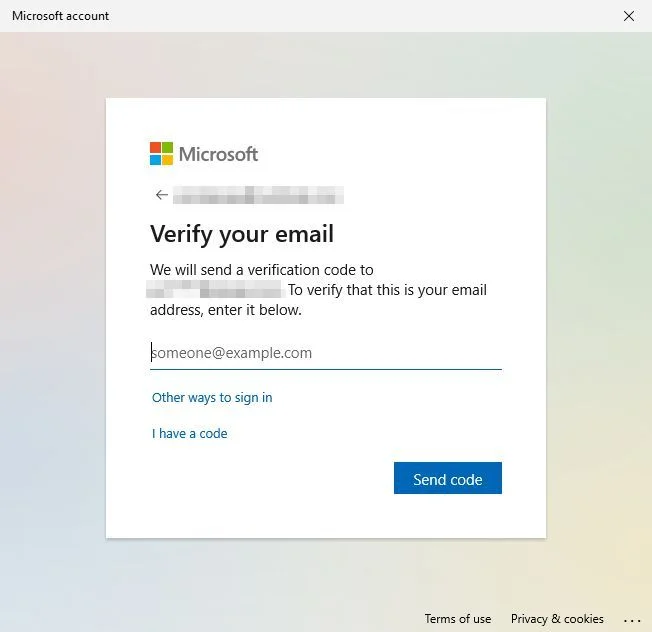 microsoft send one time login code