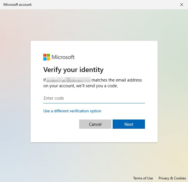 microsoft verify your identity enter code