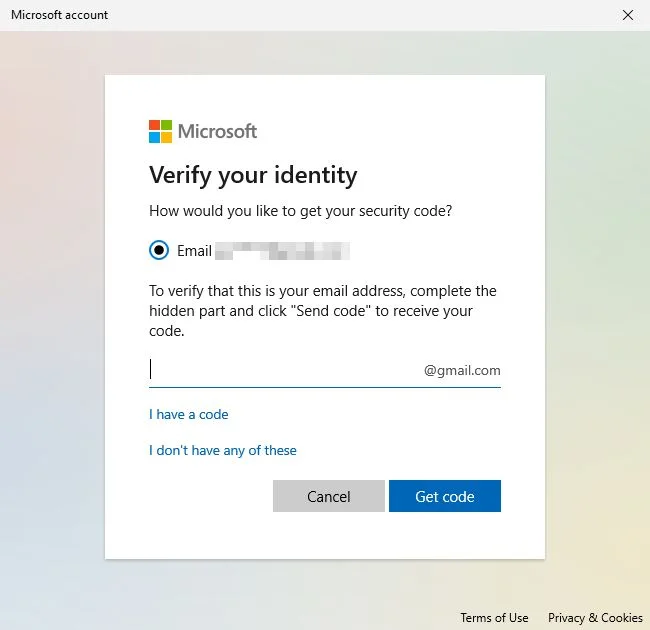 microsoft verify your identity send code email