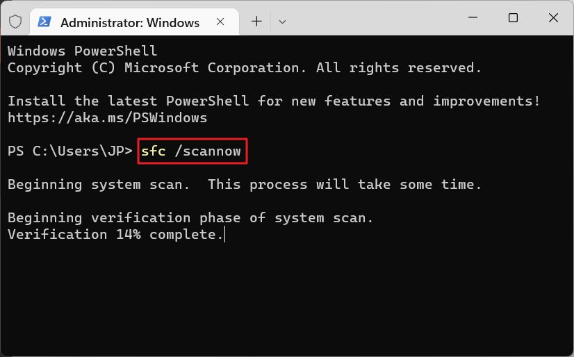 sfc scannow Windows System File Check command