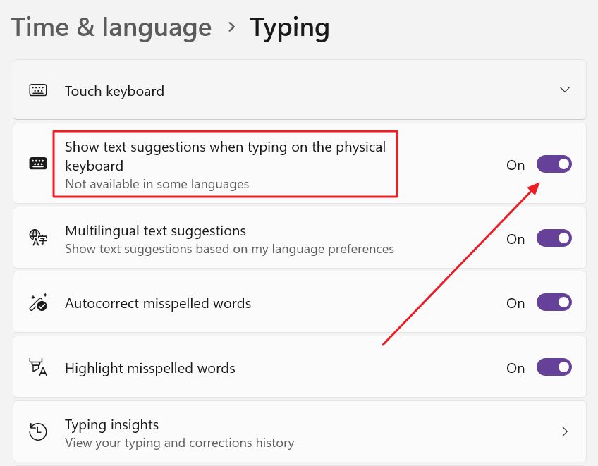 windows 11 mostra suggerimenti di testo quando si digita la tastiera fisica