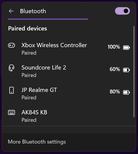 windows bluetooth paired devices battery level