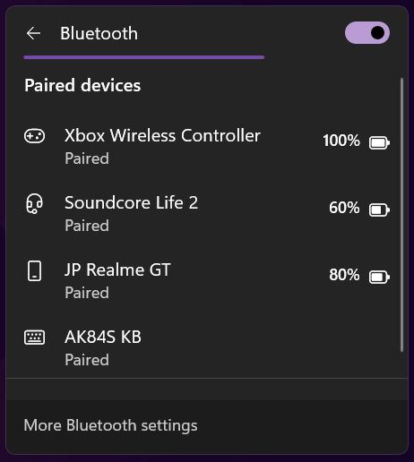 niveau de la batterie des appareils appariés windows bluetooth