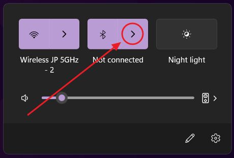 windows quick toggles bluetooth icon