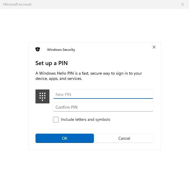 windows security set up a pin