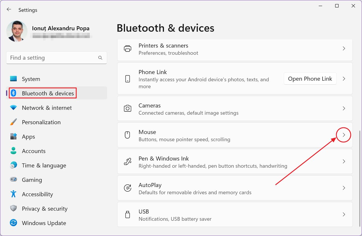 windows settings bluetooth and devices mouse