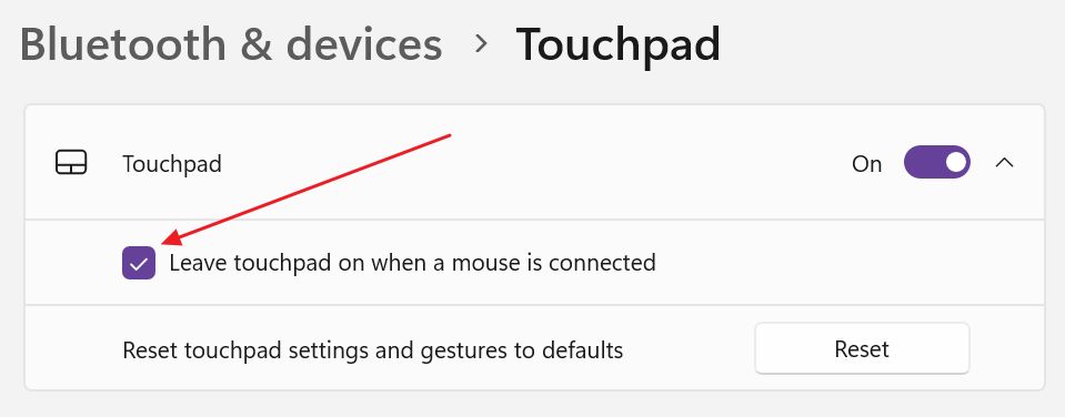 windows settings disconnect touchpad when connecting mouse