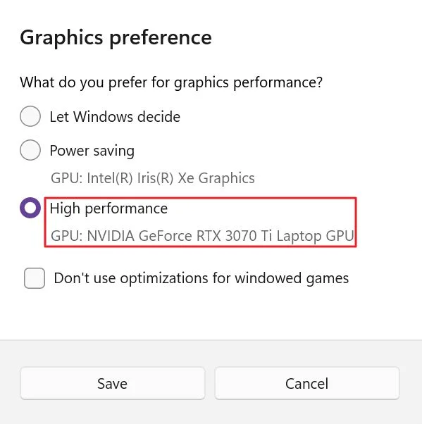 windows settings graphics preferences high performance GPU