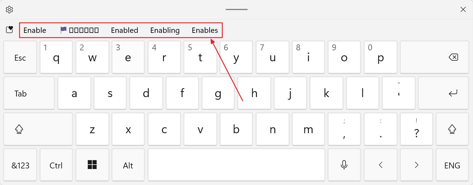 suggestions de texte pour le clavier tactile de windows