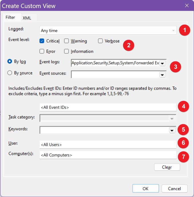 create custom view event viewer settings