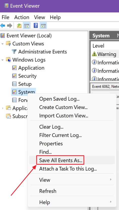 event viewer export all events as