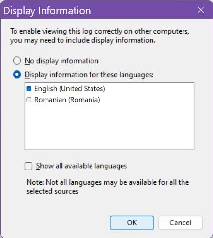 event viewer export events display information select languages
