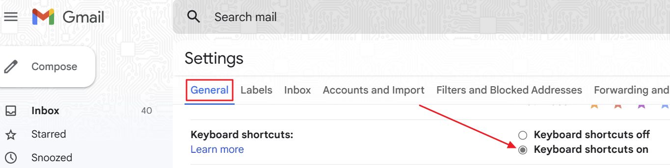 gmail settings general keyboard shortcuts
