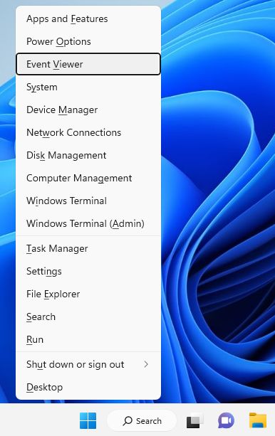 launch event viewer winx menu