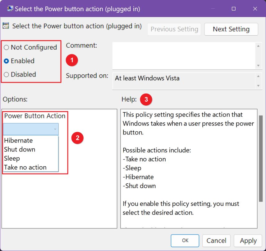 local group policy editor configure policy options