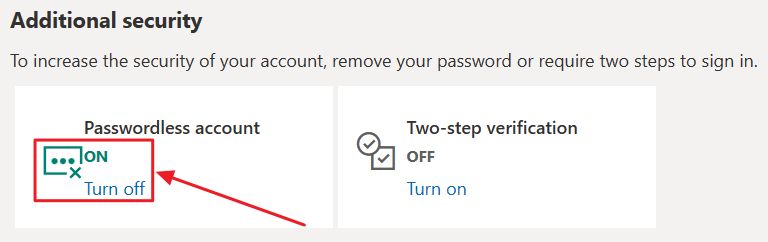 microsoft account passwordless is on