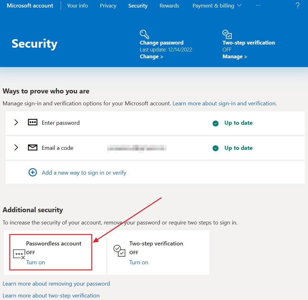 microsoft account security passwordless