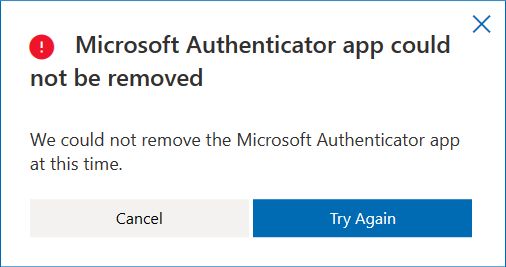microsoft authenticator app could not be removed