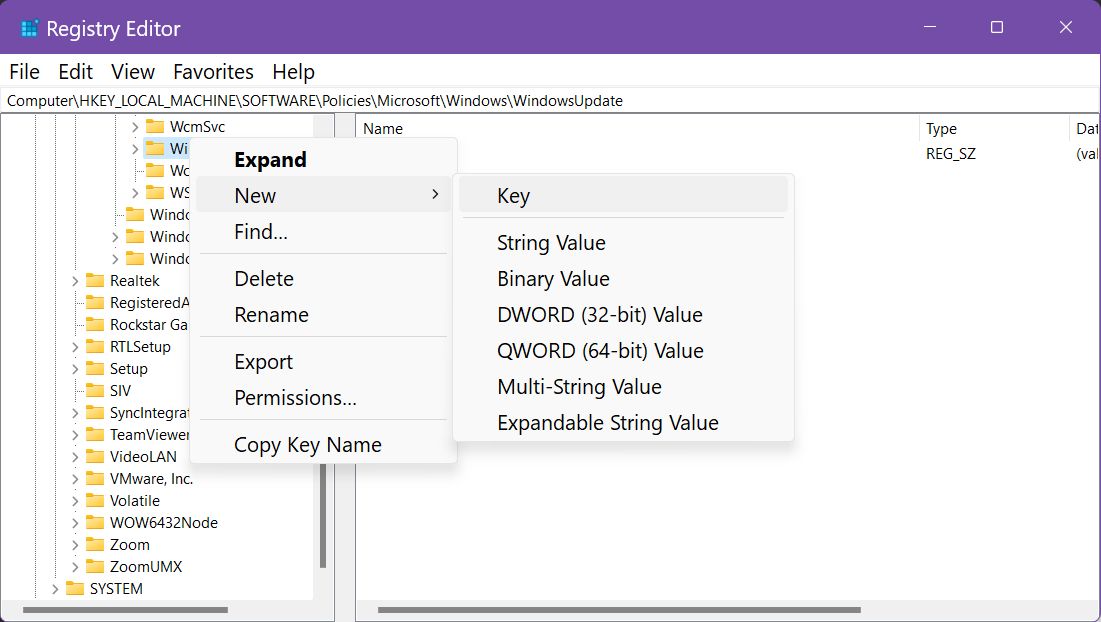 registry editor new key