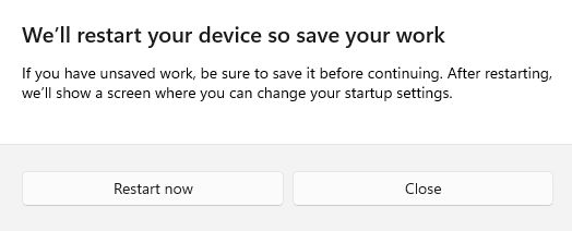 restart device save work message