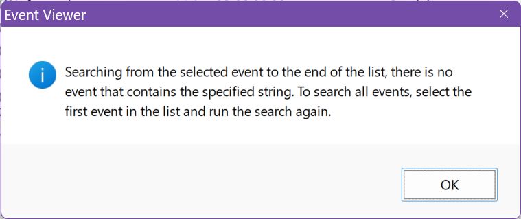 search event viewer logs nothing found