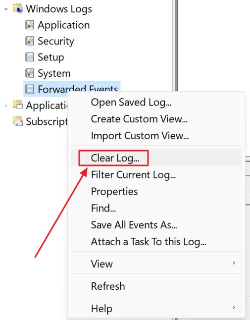 windows event viewer clear log