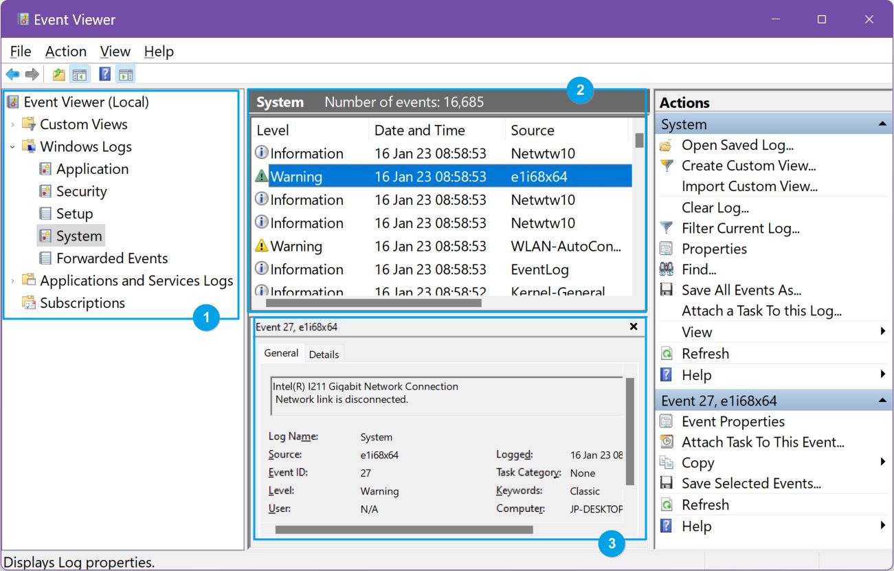 windows event viewer system logs