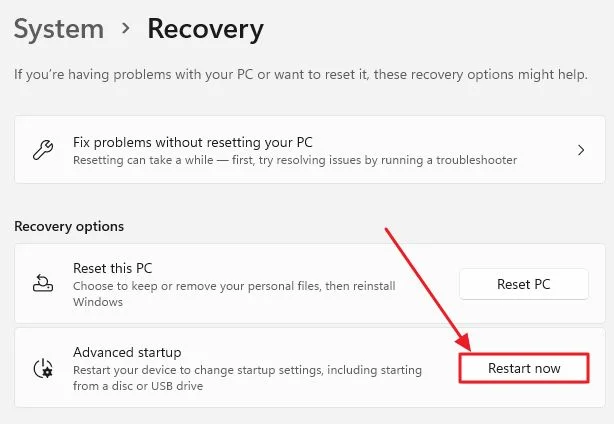 impostazioni di windows recupero del sistema avvio avanzato