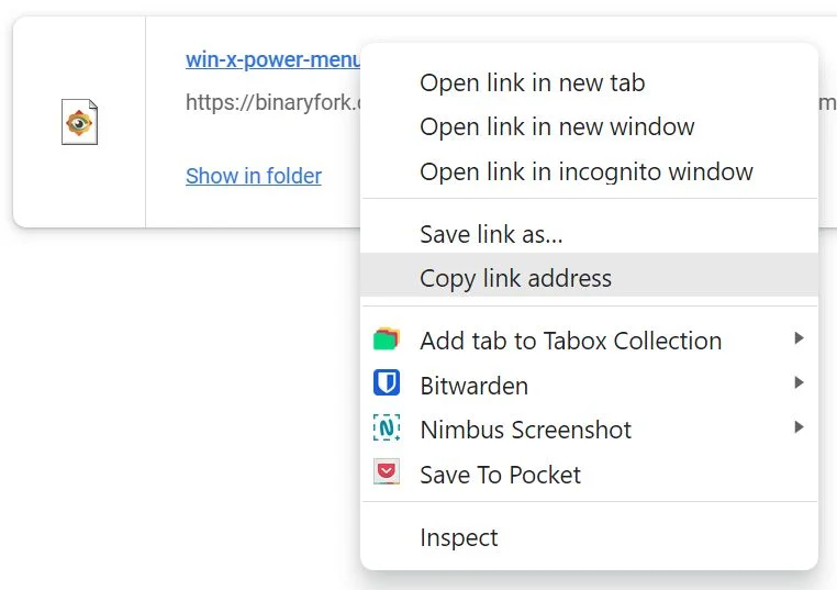 navigateur chrome copie lien de téléchargement
