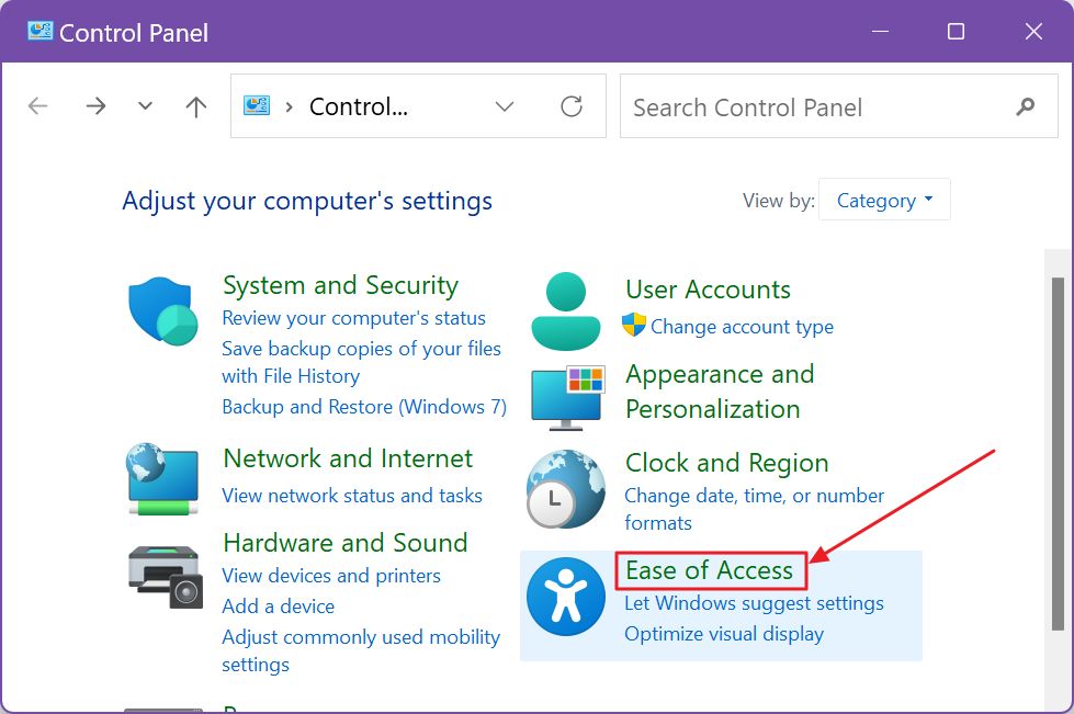 control panel ease of access