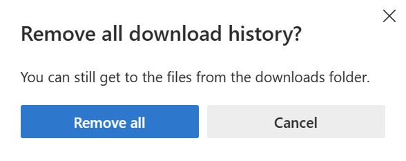 edge remove all download history warning