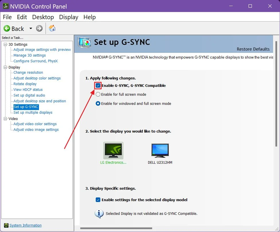 nvidia control panel enable gsync compatible