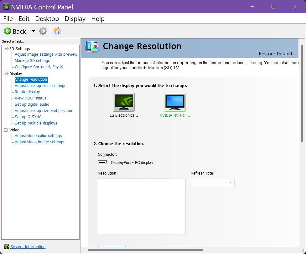 painel de controlo nvidia nv failsafe