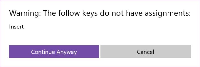 powertoys warning the folowing keys do not have assignments