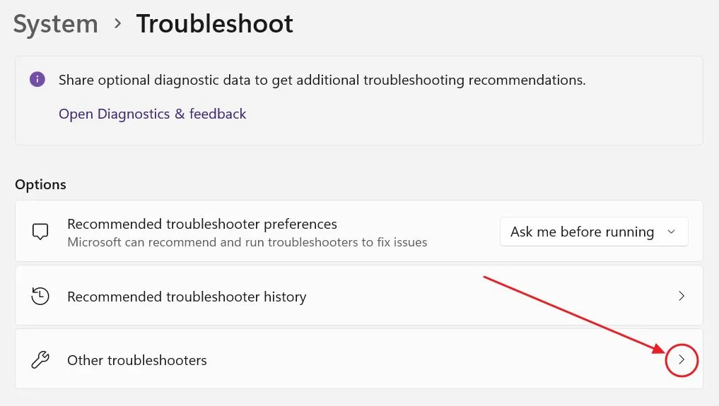 windows settings system other troubleshooters