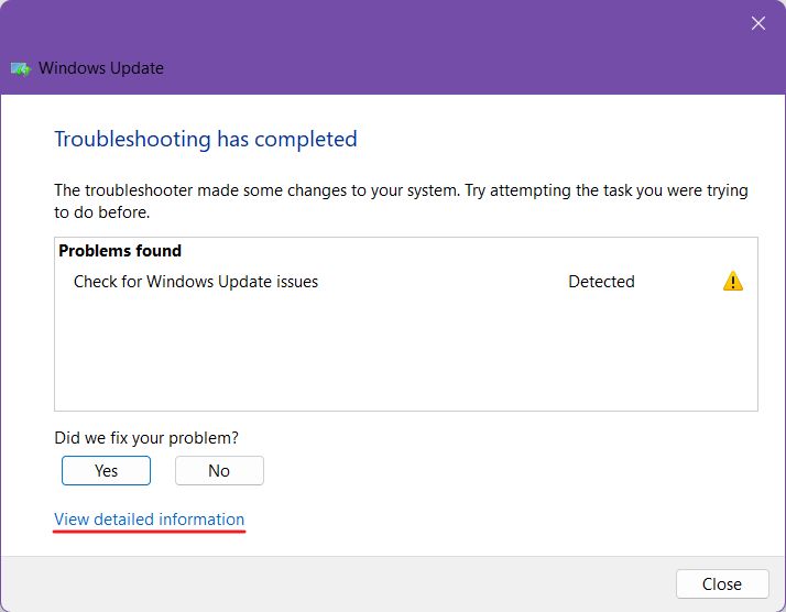 windows update troubleshooter problems found